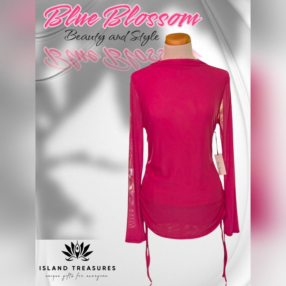 NWT Blue Blossom Fuschia Adjustable Sides Long Sleeve Cover Up Women's Size L